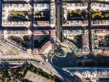 High angle view of bridge and buildings in city