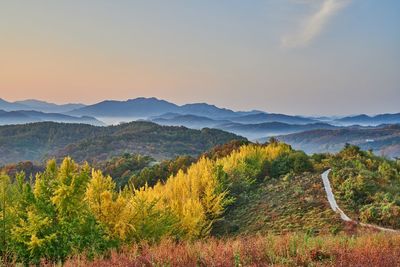 Scenic view of landscape against sky during sunset