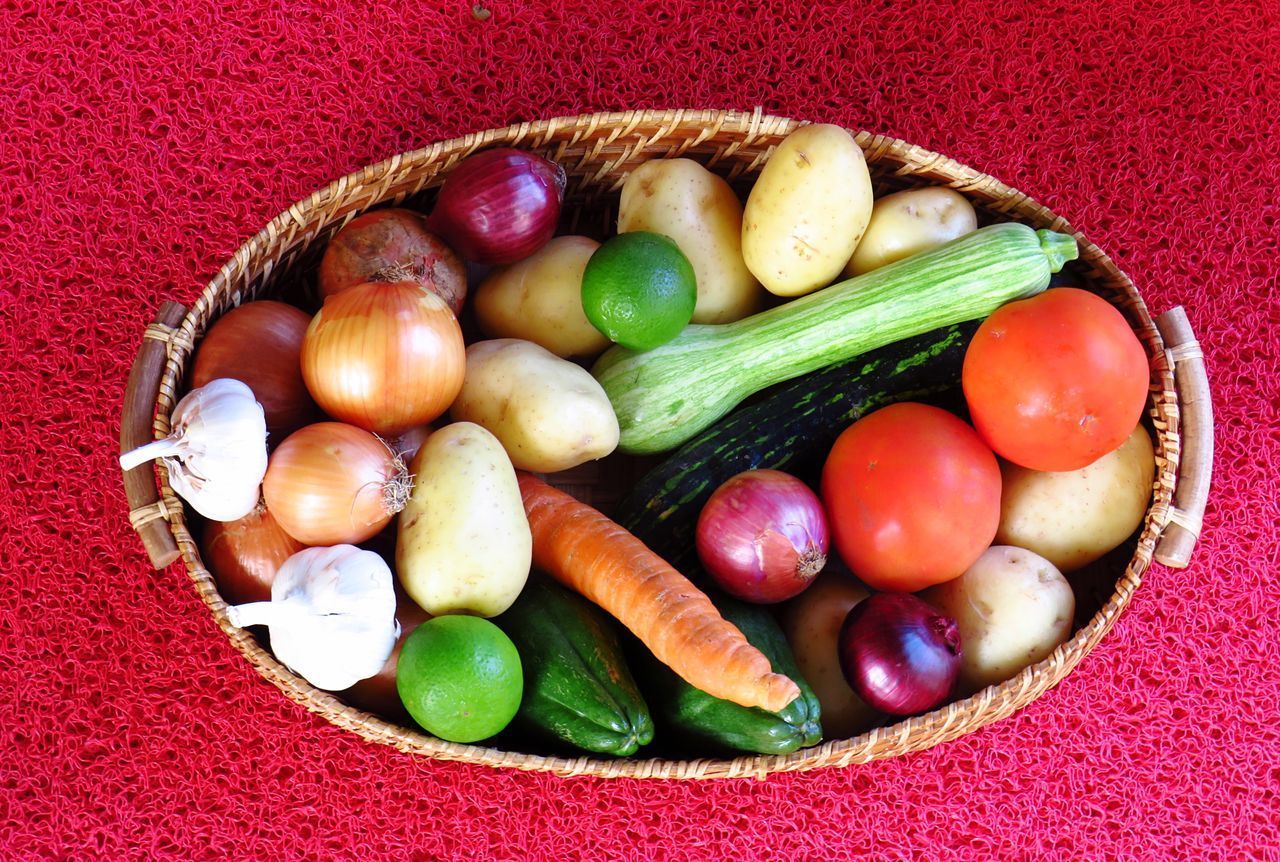 HIGH ANGLE VIEW OF VEGETABLES