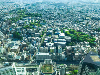 High angle view of buildings in city