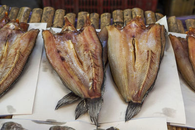 High angle view of fish for sale in market