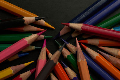 High angle view of multi colored pencils