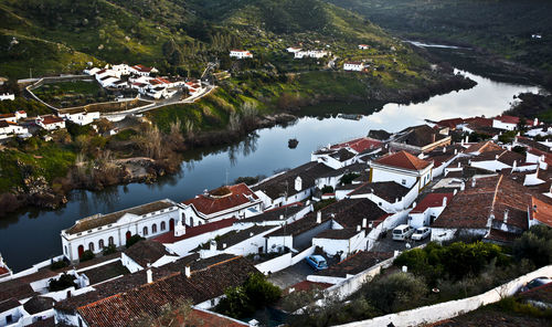 High angle view of townscape and buildings in town