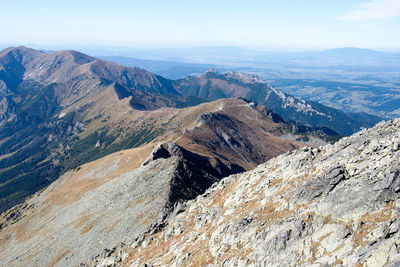 High angle view of mountains against sky
