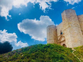 Low angle view of fort against sky