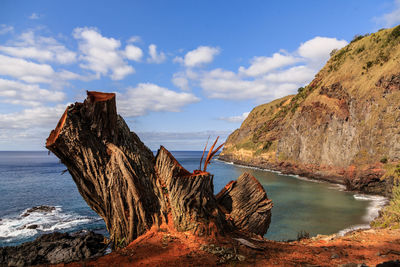 Panoramic view of sea and rocks against sky