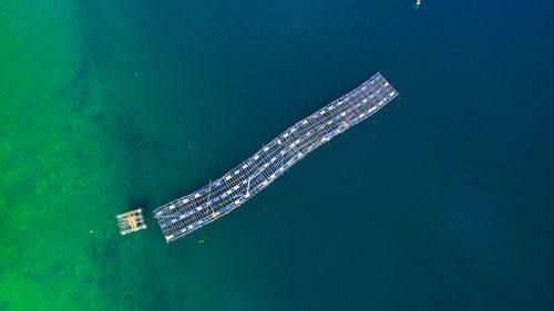 High angle view of ship in water