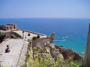 High angle view of sea against clear sky