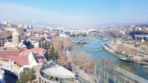 High angle view of cityscape against sky