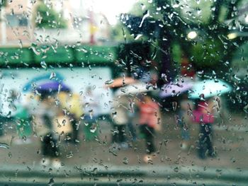 Full frame shot of wet window in rainy season
