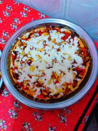 High angle view of food in bowl on table