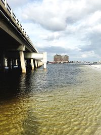 Scenic view of sea against sky in city