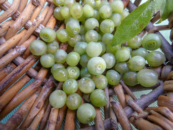 High angle view of fruits in basket at market
