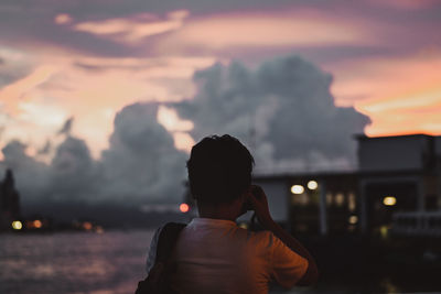 Beautiful purple sunset portrait in hong kong