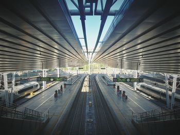 High angle view of railroad station platform