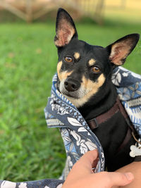 Portrait of woman with dog