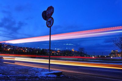 Light trails on street at night