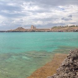 Scenic view of sea against cloudy sky