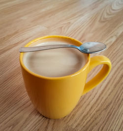 High angle view of coffee on table