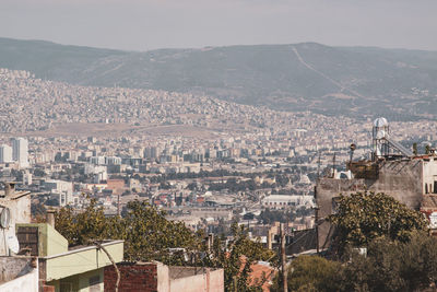 High angle view of buildings in city