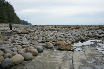 Rocks in sea against sky