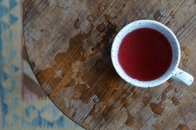 High angle view of coffee cup on table