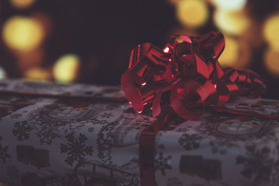 Close-up of christmas decorations on table