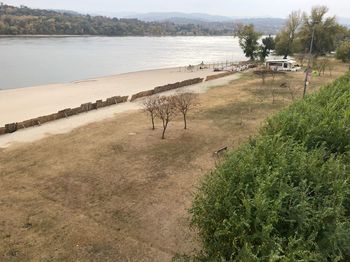 High angle view of beach against sea