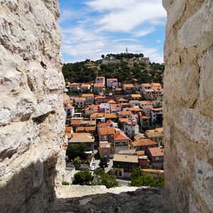 High angle view of townscape against sky