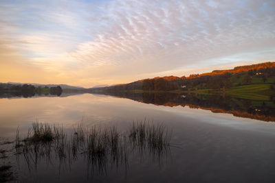 Scenic view of lake against sky during sunset