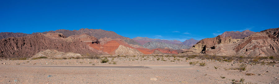 Scenic view of desert against blue sky