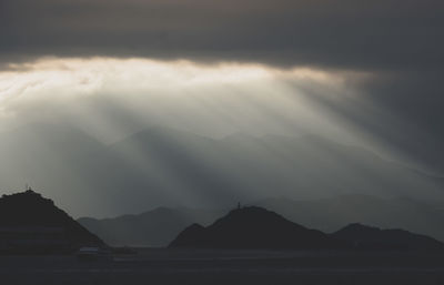 Scenic view of silhouette mountains against sky