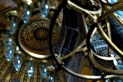 Close-up of chandelier in hagia sophia