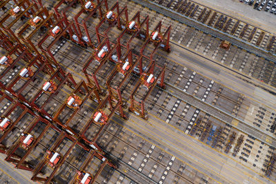 High angle view of railroad tracks in city