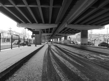 View of railroad tracks in city