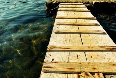 High angle view of pier over lake