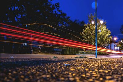 Light trails on road at night