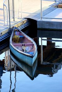 Close-up of boats moored in water