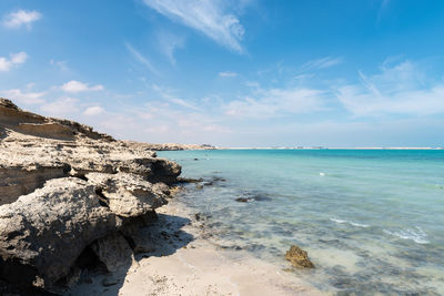 Beautiful rocky beach, fuwairit beach doha, qatar.