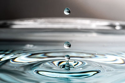 Close-up of drop falling on water surface