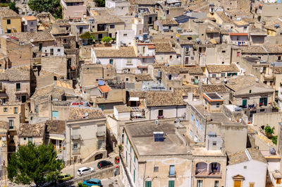 High angle view of buildings in town