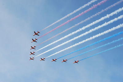 Low angle view of airshow in sky