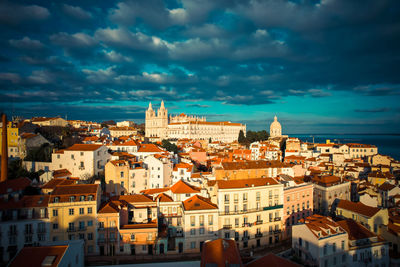 High angle view of townscape against sky