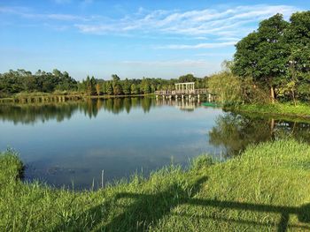 Scenic view of lake against sky