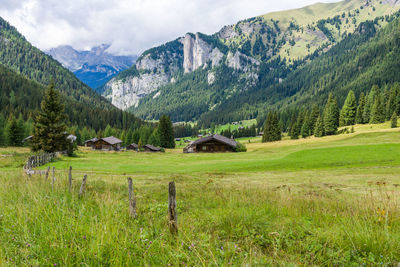 Scenic view of grassy field against cloudy sky