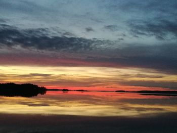 Scenic view of dramatic sky over sea during sunset