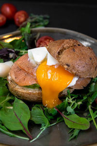 Close-up of breakfast served in plate