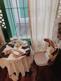 High angle view of breakfast on table at home