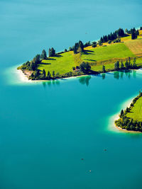 High angle view of lake against sky