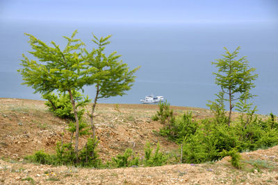 Distant view of ship on sea